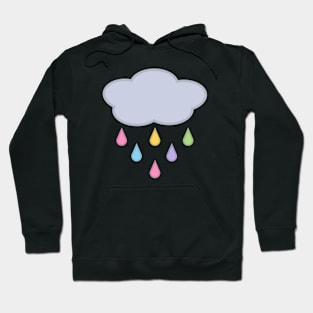 Raining Rainbow Raindrop Rain Cloud in Black Hoodie